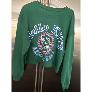 Hello Kitty Cropped Sweatshirt Athletic Dept Green‎ Pullover Top Size L